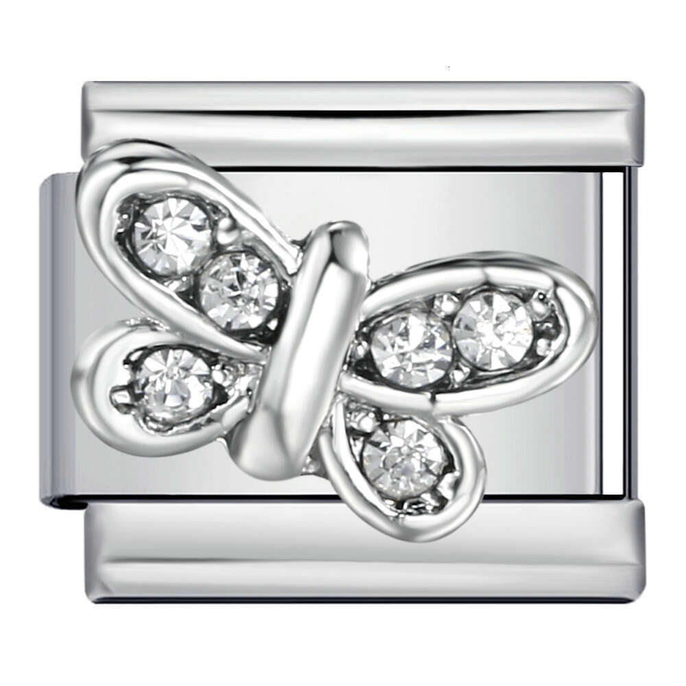 New Dia Inlaid Titanium Steel Welding Enamel DIY Module Italian Charm Bracelet Italian Charm Links Stainless Steel Fit 9mm Bracelet Jewelry DIY Making