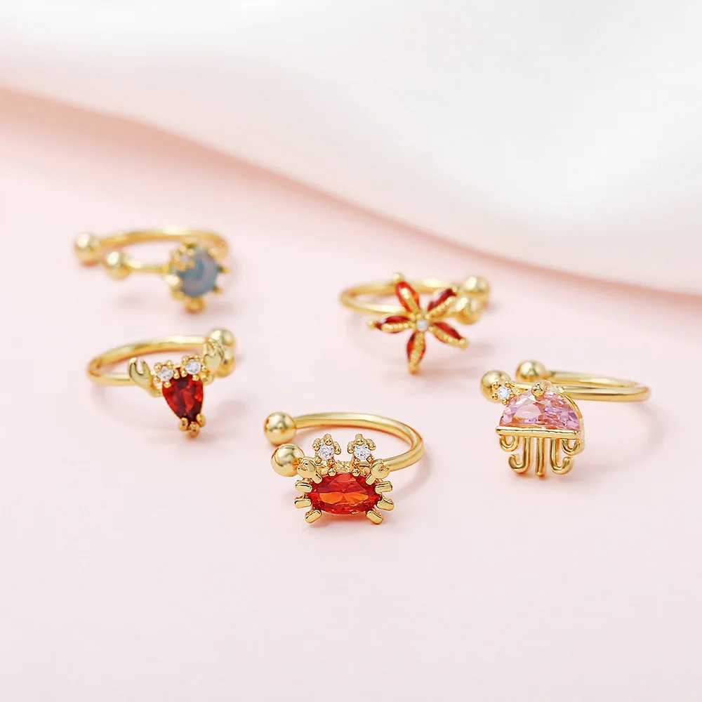2021 Summer Collection Cute Ocean Animals Marine life Organism Pink Jellyfish Zircon Turtle Starfish Dolphin Ear Cuffs For GirlX240913