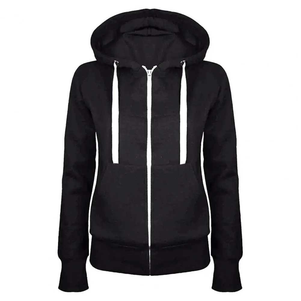 Spring Autumn New Casual Fleece Zipped Hoodie Coat Women Fashion Drawstring Sporty Hooded Coats Jackets Ladies Simple Sweatshirt M240912