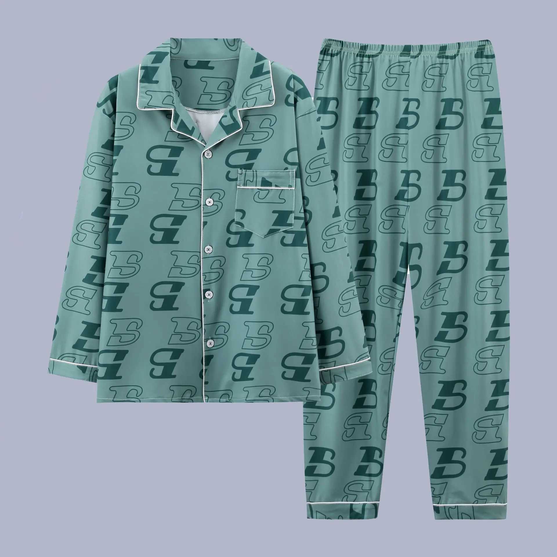 Spring And Autumn Mens Pajamas Set Boys Long-Sleeved Pajamas Summer Boys Homewear Mens Plus Size Homewear Set Y240913