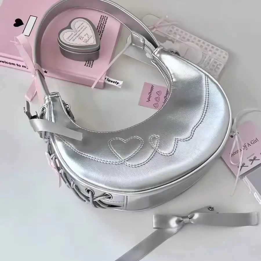 Silver Puttee Handbags for Women Fashion Y2k Underarm Motorcycle Bag Pu Leather Casual Design Zipper Shoulder Ladies 240913