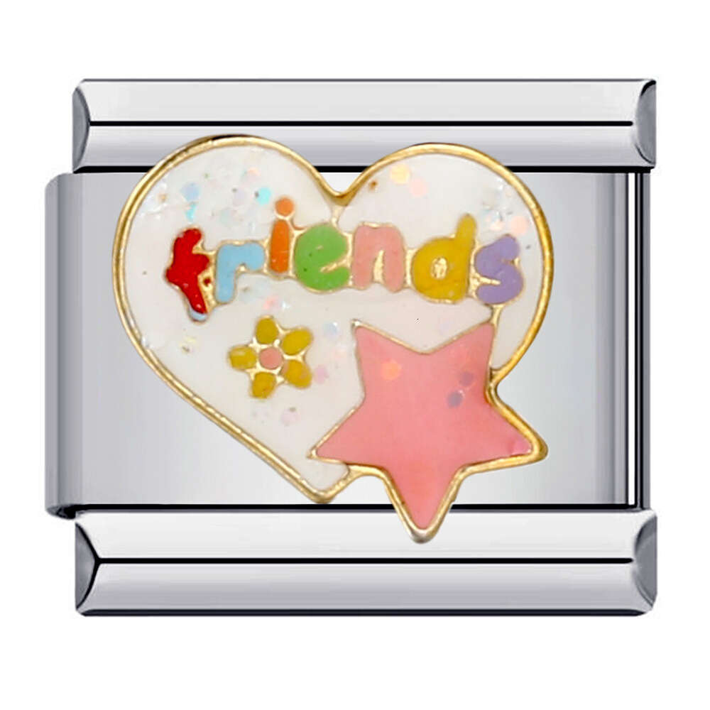 Friendship Series Titanium Steel Gold Plated Welding DIY Bead Italian Charm Bracelet Italian Charm Links Fit 9Mm Bracelet Jewelry DIY Making Gifts