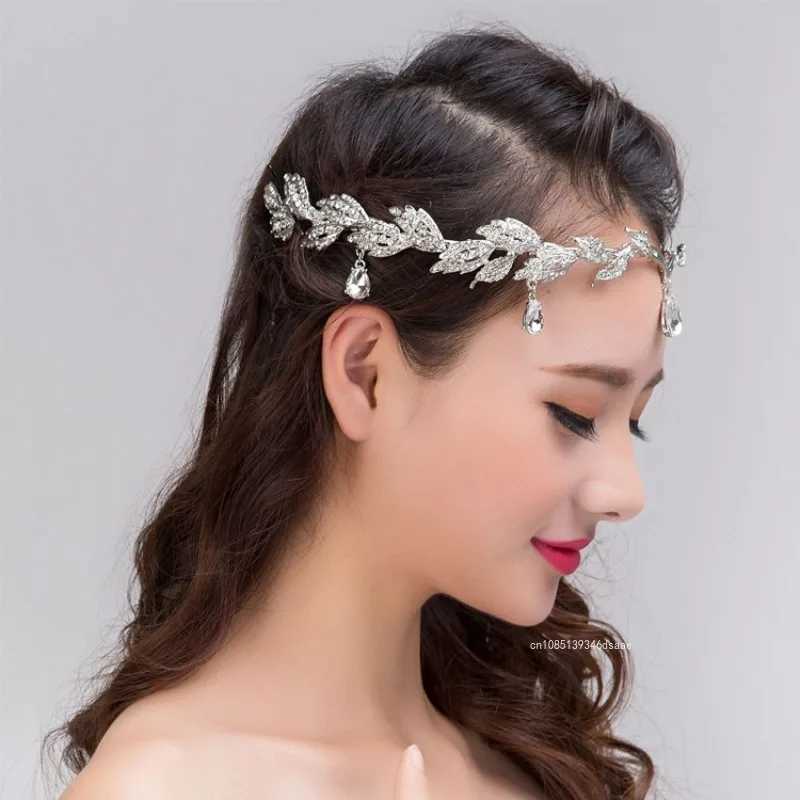 New Arrivals Vintage Crown Leaves Waterdrop Pendent for Women Wedding Hairband Rhinestone Party Princess Elf Hairdress JewelryX240913