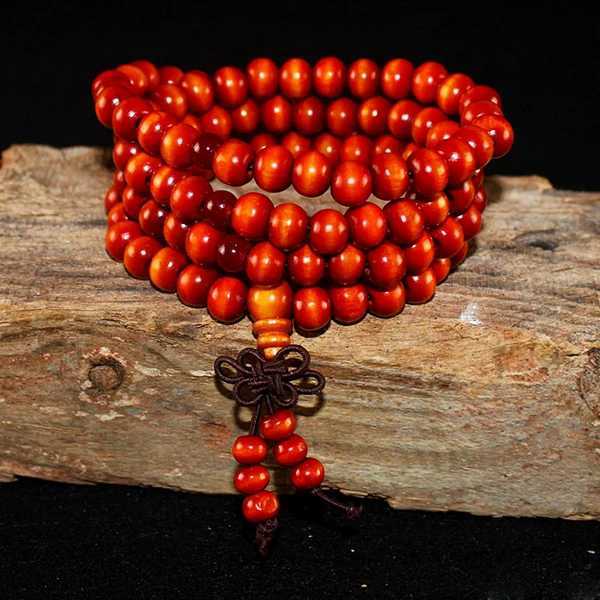 108 beads 8mm natural sandalwood Buddhist meditation bead bracelet mens prayer bead rose pendant decoration W240913