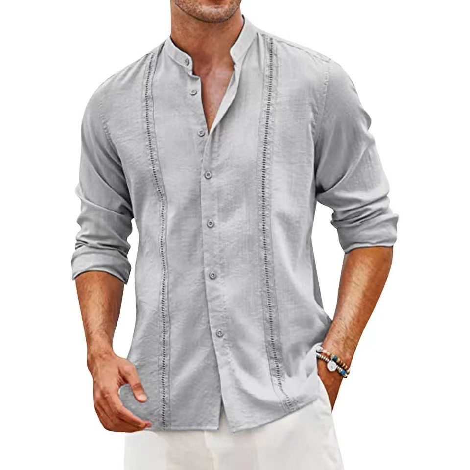 High Quality Vintage Solid Color Cotton Linen Shirt Plus Size Men's Shirts retro fashion formal slim fit blouse Fashion Office dress