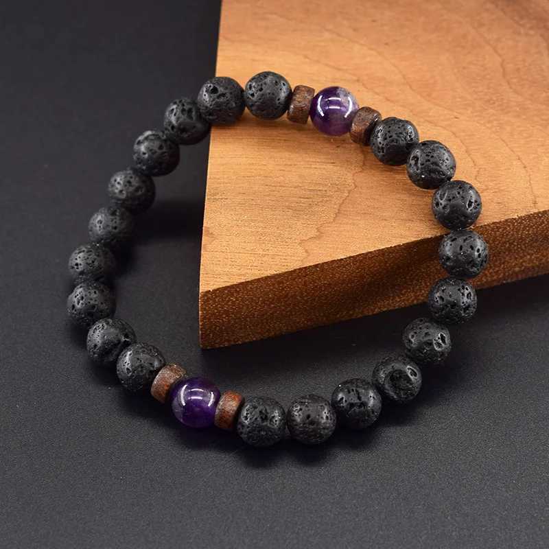 8mm black volcanic bead bracelet for men natural Amehyst crystal bracelet for women body cleansing genuine Amethyst natural Pulsera W240913