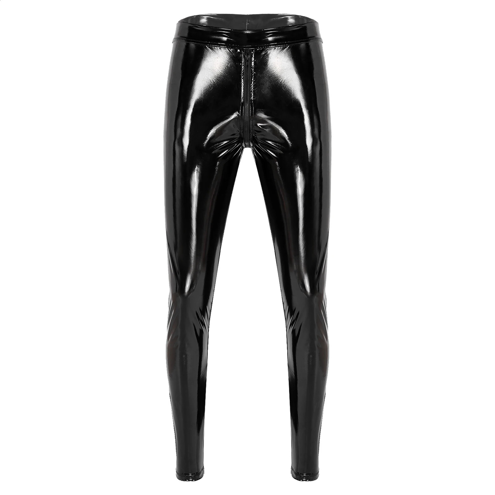 Mens Zipper Crotch Tight Pantyhose Club Clothing Patent Leather Motorcycle Tight Pantyhose 240913