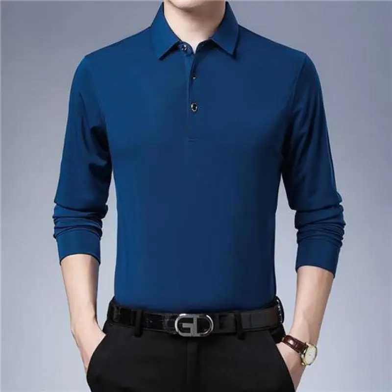 Collar long sleeved T-shirt mens spring and summer thin pure cotton top polo bottom loose zipper casual fashion W240913