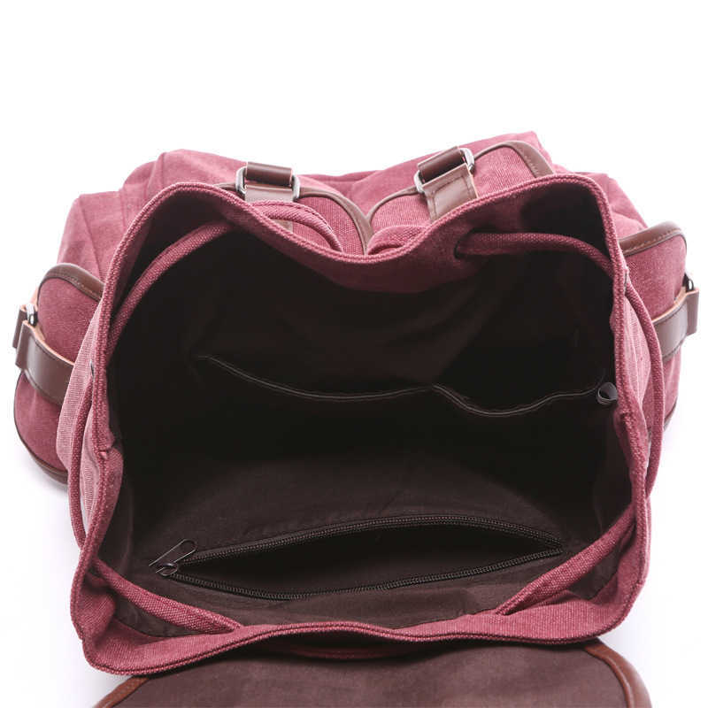 Canvas Backpack Korean fashion women's backpack student solid color Multi Pocket outdoor travel bag 240915