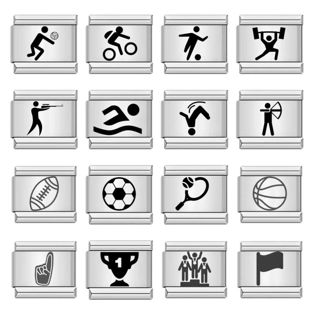 New Sports Pattern Italian Module Titanium Steel Laser Carving DIY Free Splicing Bracelet Fit 9mm Bracelet Jewelry DIY Making Gifts