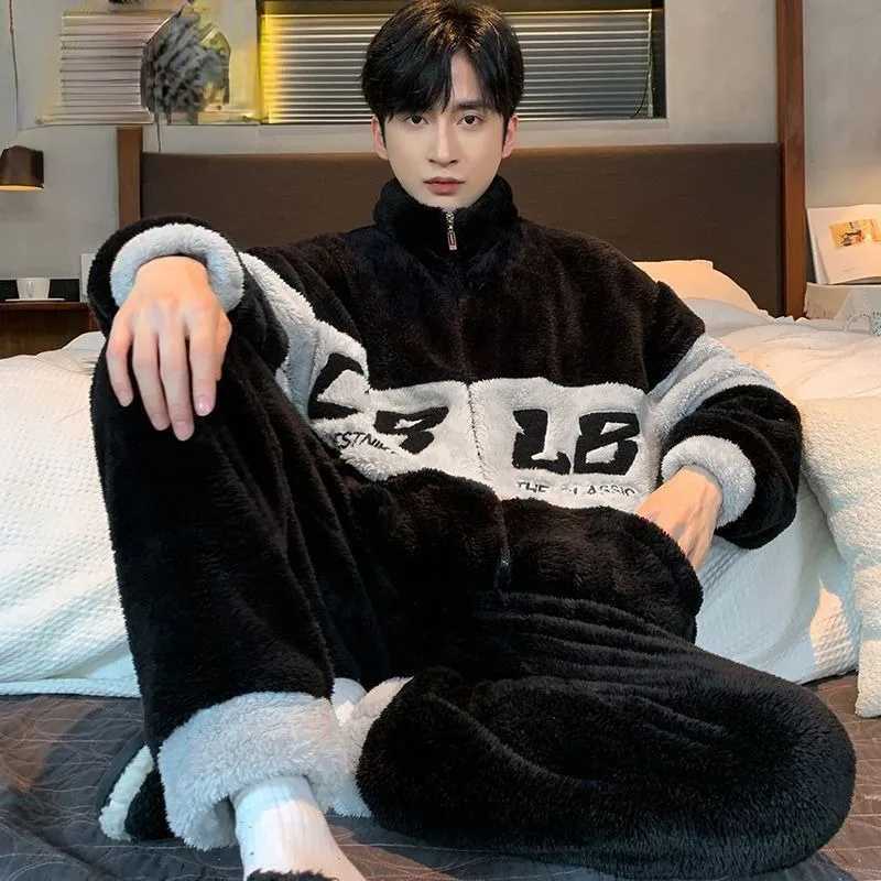 2023 New Pajamas Mens Winter Coral Fleece Nightwear Thickened Flannel Autumn Loungewear Warm Plus-size Mens Sleepwear Y240913