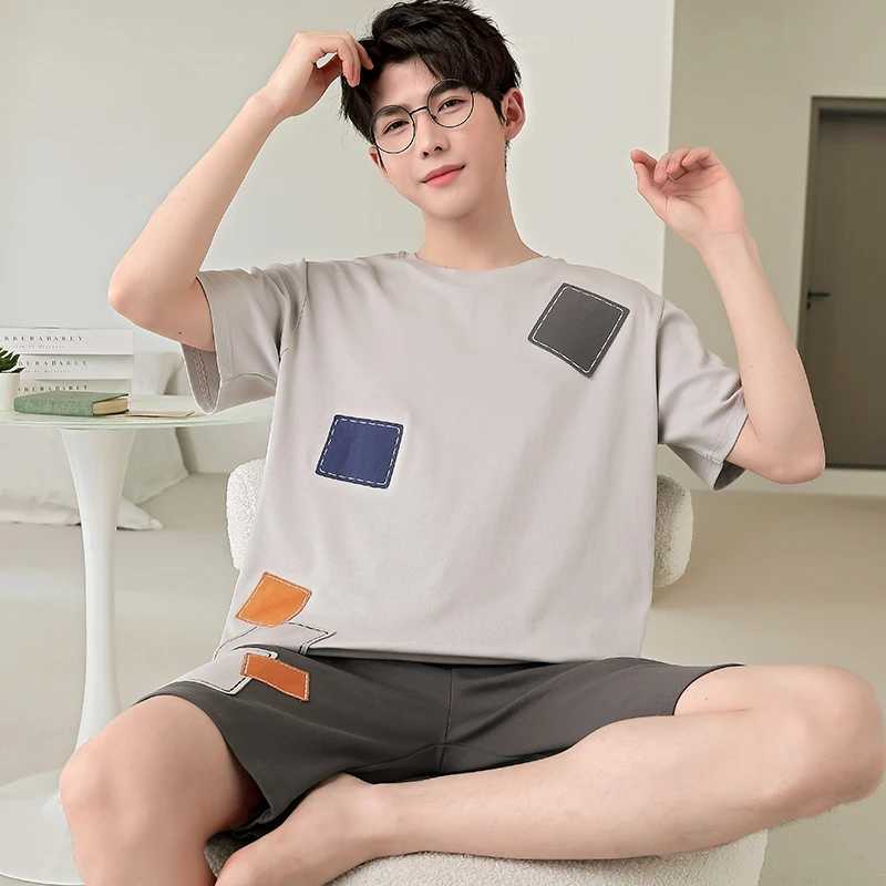 2024 Summer Mens Sleepwear Cotton Cartoon Pajamas Sets For Man Short Loungewear Young Home Wear Fasion Student Pyjama Set Homme Y240913