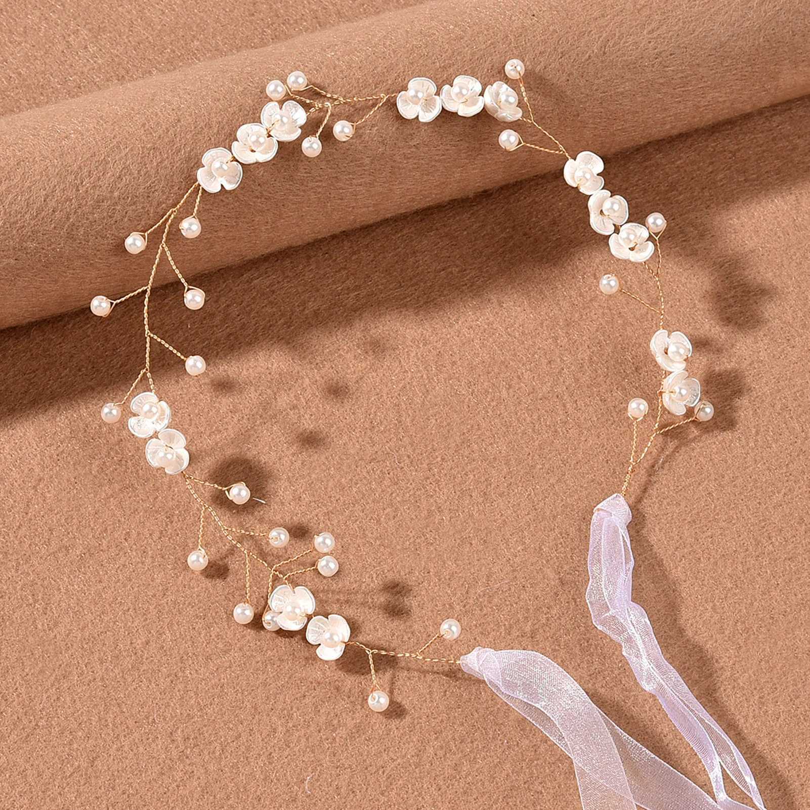 Flower Bridal Alloy Pearl Headband Luxurious White Flower Hair Accessories for Wedding Dating ShoppingX240913