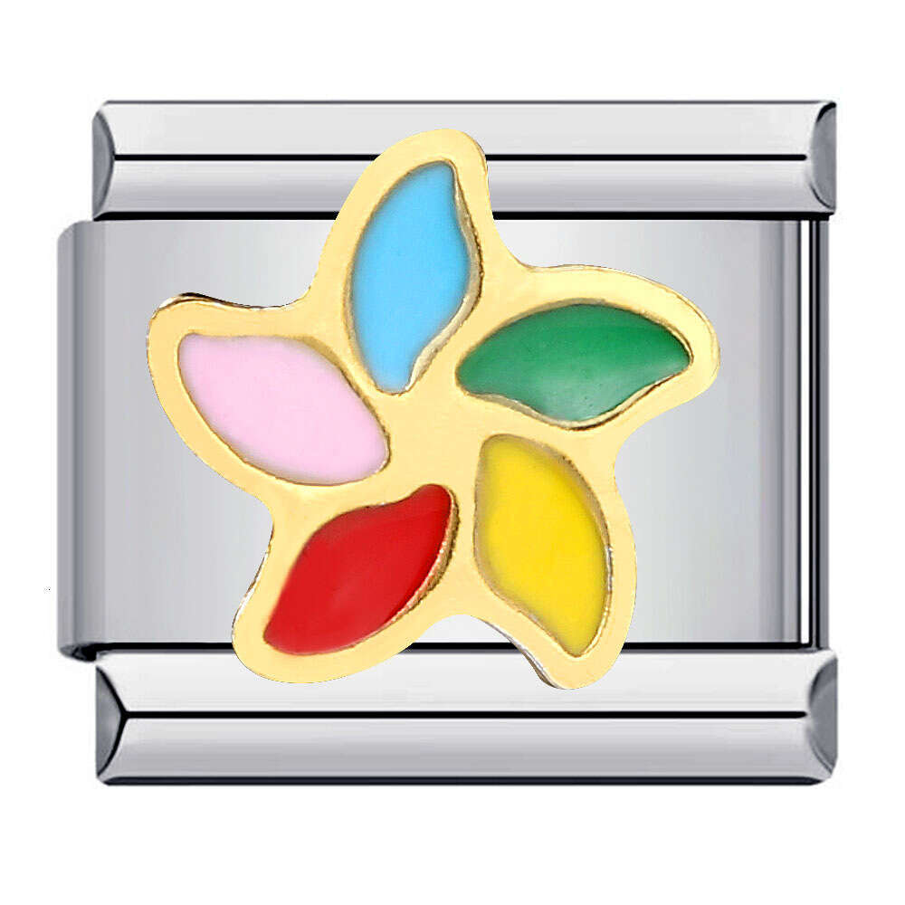 Rainbow Element Beads Welding Enamel Pattern DIY Bracelet Italian Italian Charm Links Stainless Steel Fit 9mm Bracelet Jewelry DIY Making Gifts