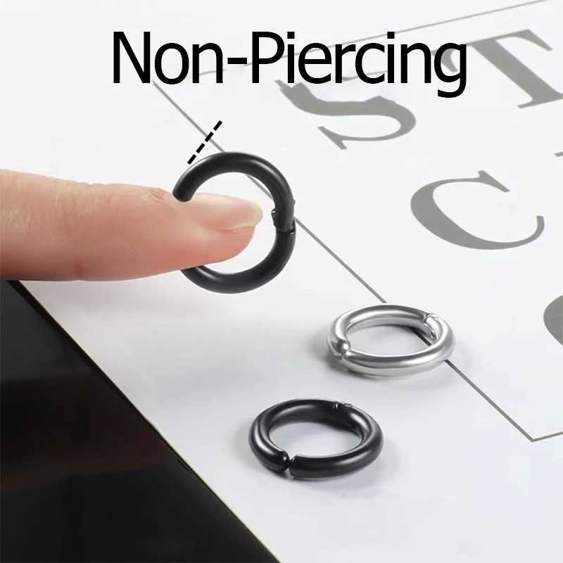 1 Pair Non-Piercing Fake Hoop Earrings Classic Punk Stainless Steel Circle Hoops Clip On Ear Earrings for Women Men Without HoleX240913