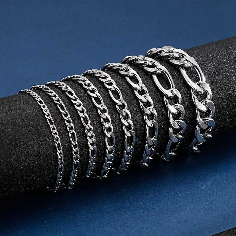 3/4/5/6/7/11mm Width Classic Simple Trendy Figaro Chain Bracelet Male Stainless Steel Wholesale JewelryX240913