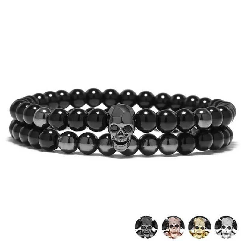 DIEZI One Sets 6mm Black Energy Yoga Skull Charm Bracelet for Men and Women Natural Stone Buddhist Bead Bracelet Jewelry W240913
