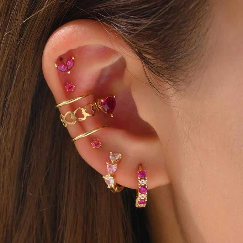 Gold Color Simple Heart Zircon Ear Cuff Clip on Earring for Women No Pierced C Shape Pink Crystal Earcuff Ear Wrap Clips JewelryX240913
