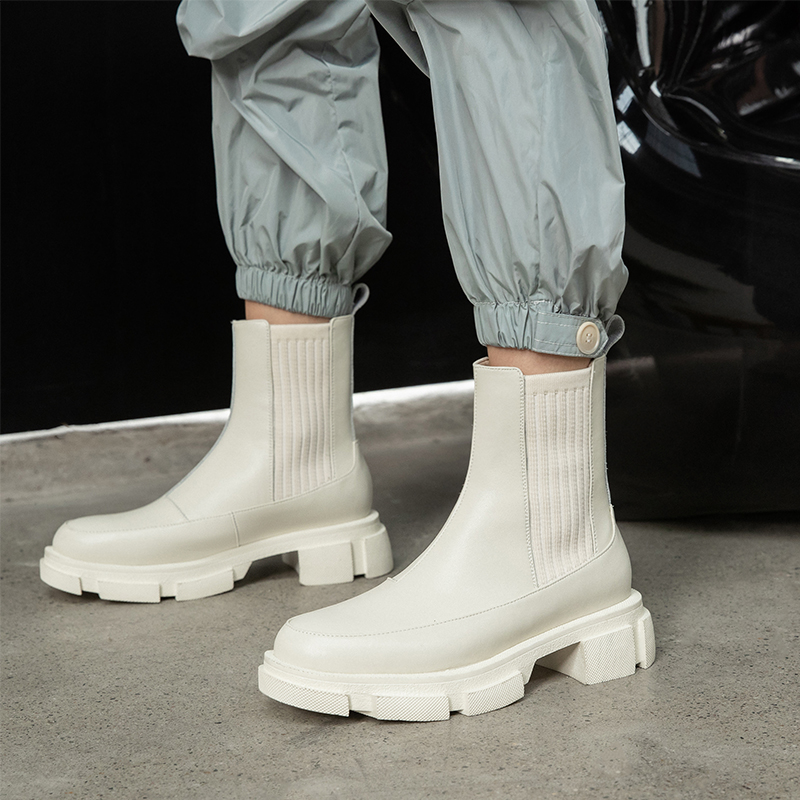 Round Toe Slip-on 2024 Winter Genuine Leather Female ANKLE Boots Platform Women Shoes atos de mujer 7ca3