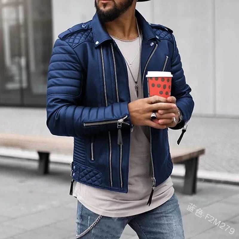 2023 Autumn Winter Mens Route Padded Lapel Cotton Clothing Zipper Color Leather Coat Jacket Fashion CasualX240913