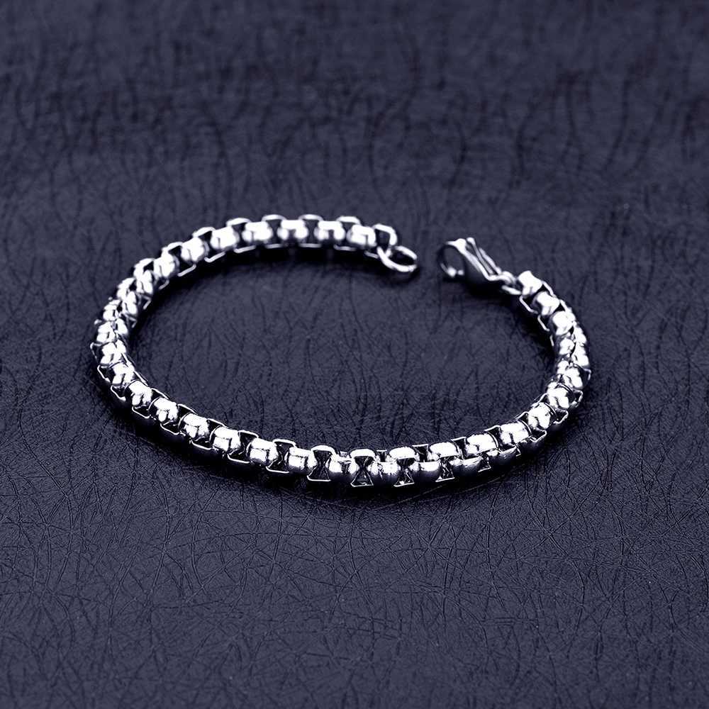 Wholesale Width 4/6mm Stainless Steel Square Pearl Chain Bracelet Fashion Mens Hip Hop Rock Jewelry Length 21CM drop shippingX240913
