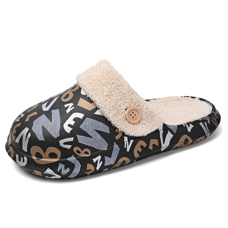Detachable indoor outdoor cotton for autumn and winter with plush insulation, one foot lazy shoes, casual couple slippers