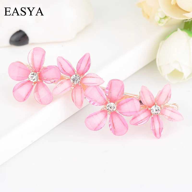 EASYA Elegant Rhinestone Flower Hairpin Barrettes Pins For Women Girls 3 Colors Metal Hair Clip Hairwear Ornaments JewelryX240913