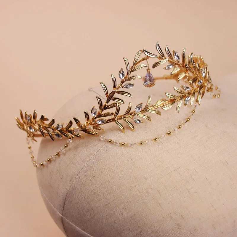 Gold Color Leaf Wedding Crown Women Prom Hairband Bridal Forehead Tiara Bride Hair Piece AccessoriesX240913