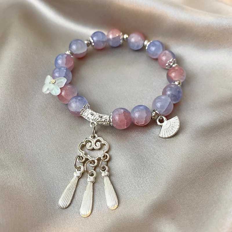 Fashion Butterfly Pendant Bead Charm Bracelet Womens New Chinese Ancient Style Gradient Color Cloud Lock Bell Bracelet Jewelry W240913