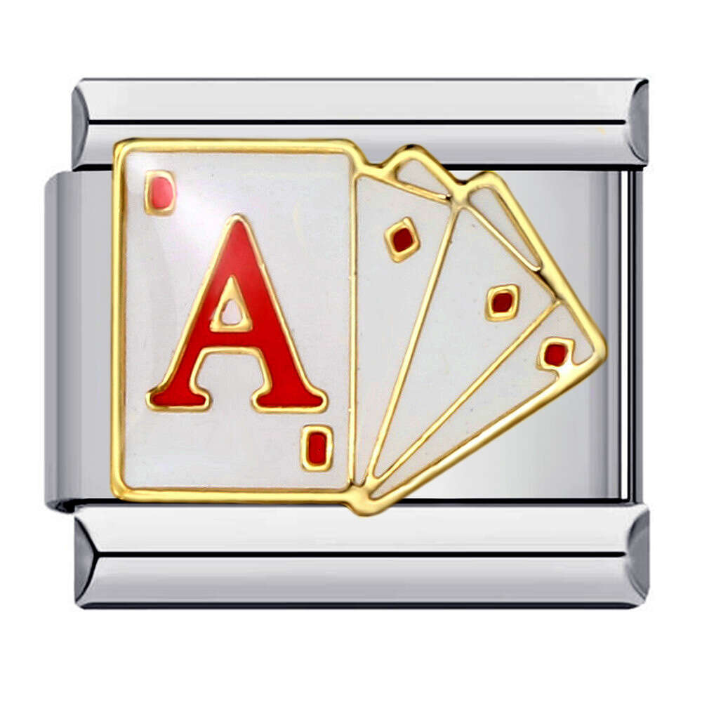 New Chess And Card Entertainment Bead Gold Plated Enamel Personalized DIY Welding Bracelet Italian Charm Links Fit 9Mm Bracelet Jewelry DIY Making Gif