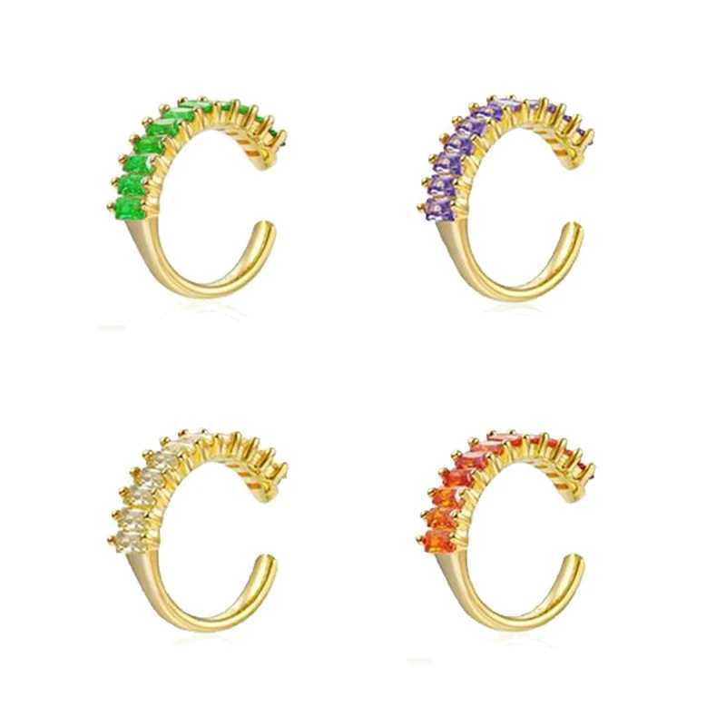 1PC 24k Gold-Plated Silver Simple Ear Cuff Earring for Women White Orange Purple Green Crystal Ear Clips Earring Fashion JewelryX240913