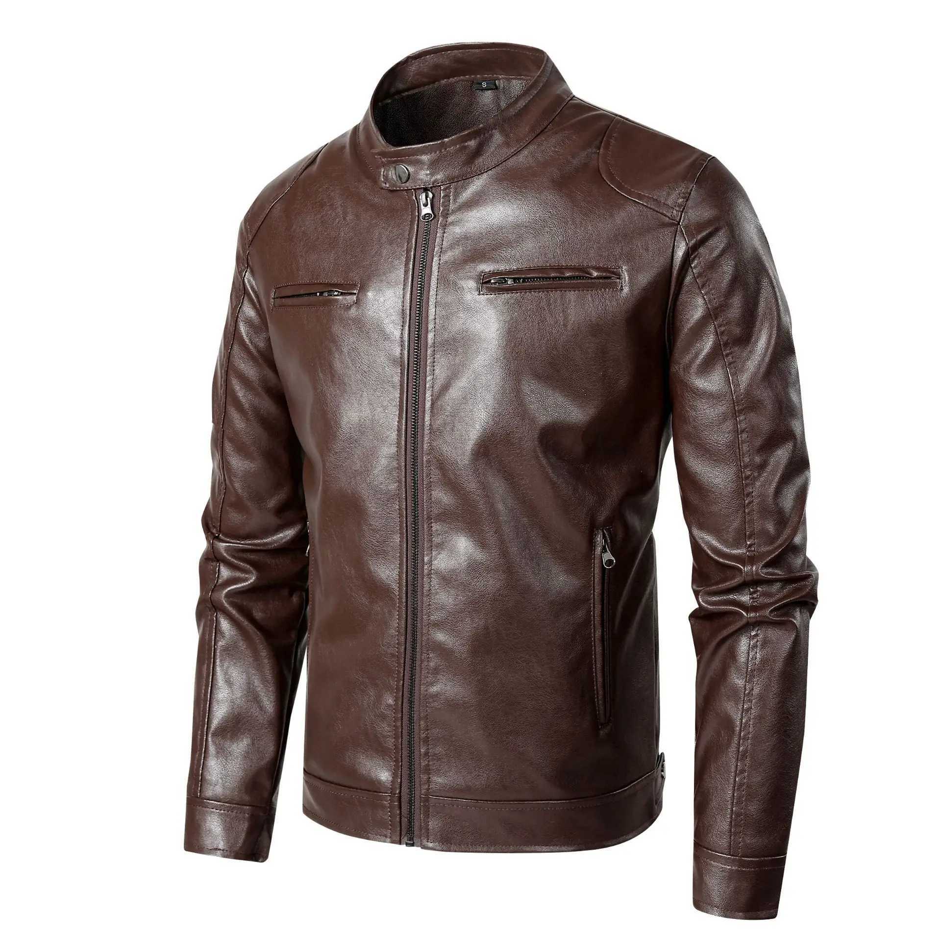 2024 new fashionable plus size mens zipper leather jacket punk business leather jacket slim fit motorcycle leather jacketX240913