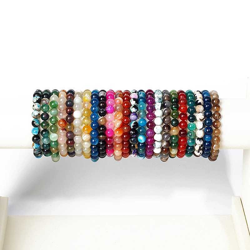 Nature Original Veins Agates Bracelet Womens 6 8mm True Striped Agates Chakra Bead Bracelet Mens Yoga Therapy Spiritual Jewelry W240913