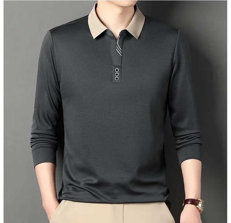 Mens Business Casual Polo Autumn Spring Long Sleeve Business T-shirt Brand Comfortable Solid T-shirt Mens 4XL W240913