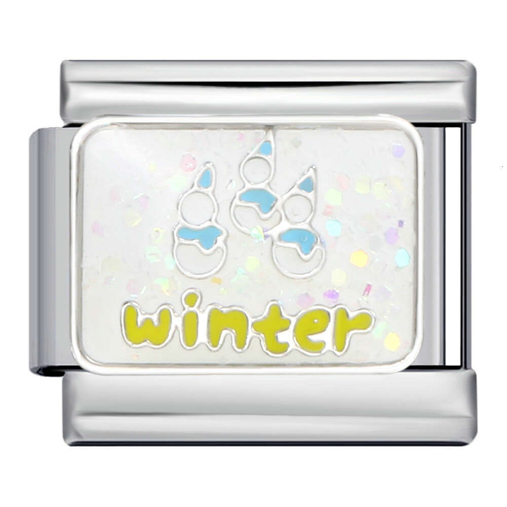 Four Season Element Gold-Plated enamel Personalized Welding Pattern Bracelet Italian Charm Links Stainless Steel Fit 9Mm Bracelet Jewelry DIY Making G