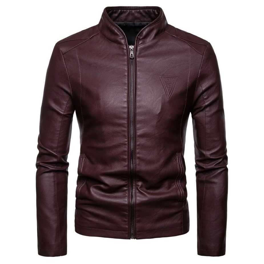 Mens Jackets Mens Faux Leather Jacket Classic Stand Collar Motorcycle Coat Slim Fit with Full Zip Long Sleeve Winter OutdoorX240913