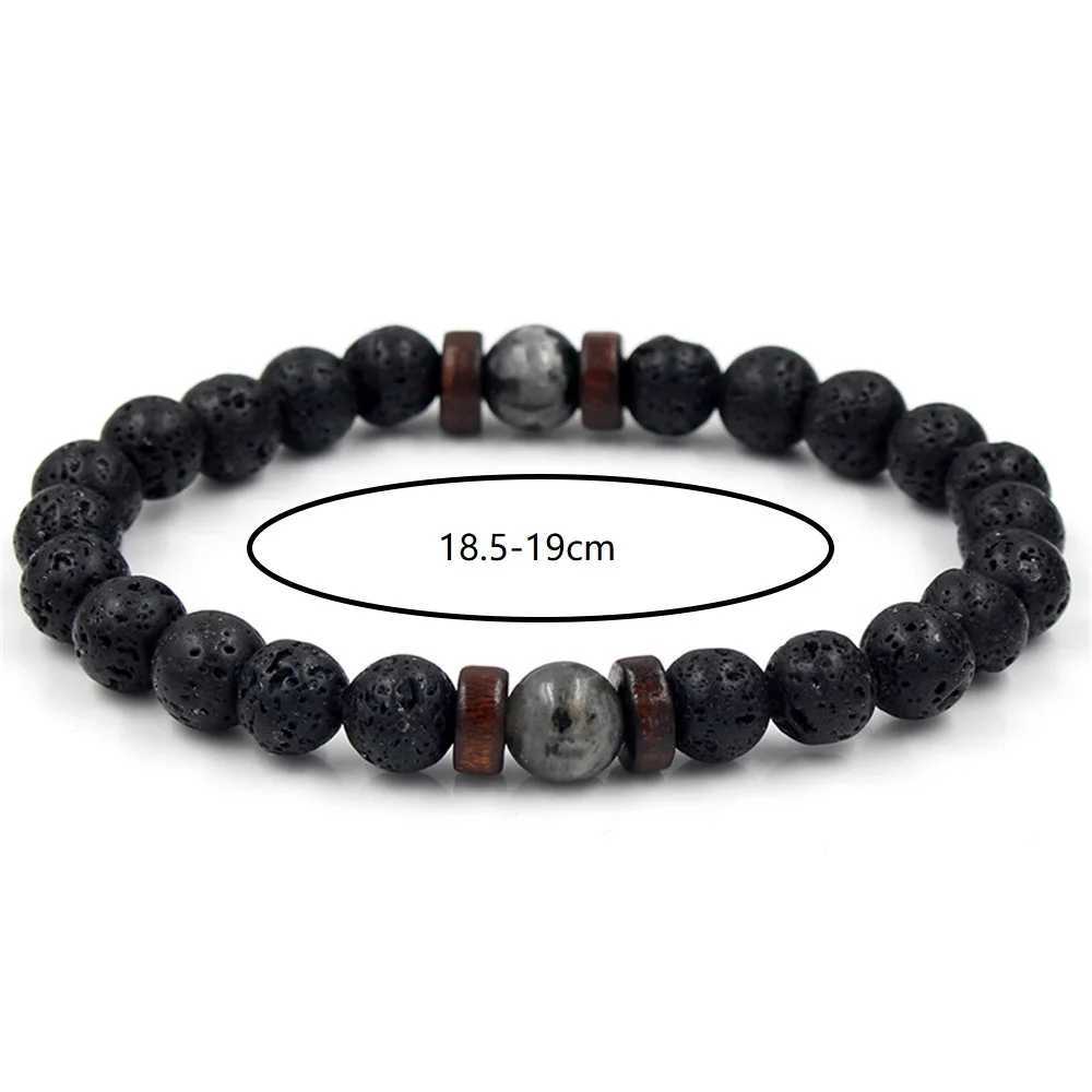 Fashionable natural molten rock wood bead energy yoga practitioner elastic support bracelet mens accessories jewelry Valentines Day gift W240913