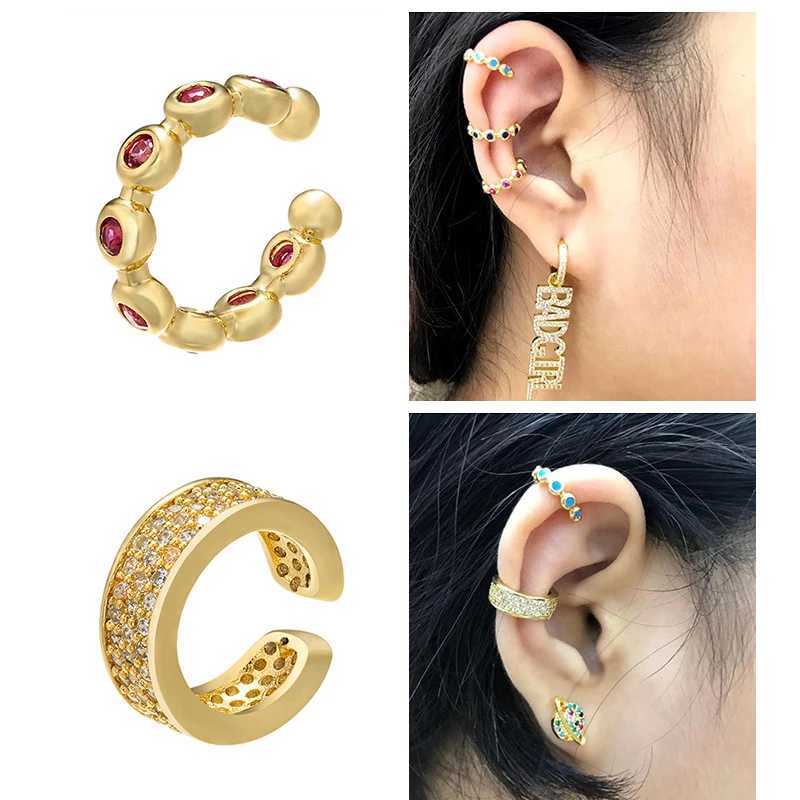 Single One Ear Clip on Earrings Cuff Star Heart Rivet Rainbow CZ Gold Silver Color Earring Jewelry Aretes Non Pierced EaringX240913