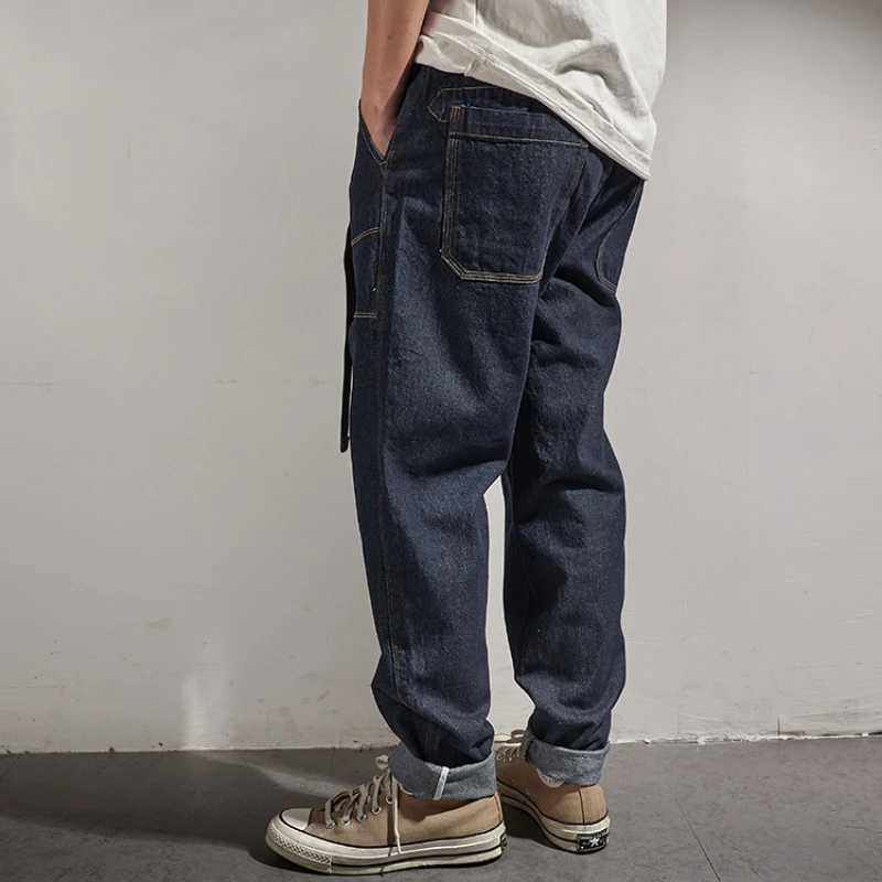 Retro work jeans in autumn mens loose multi-bag straight trousers M240912