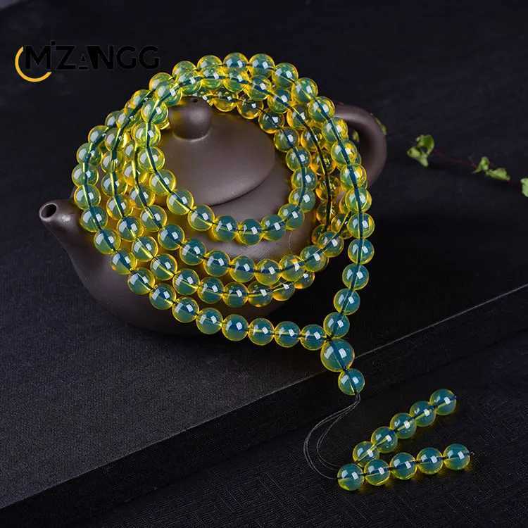 Natural pure water blue amber bracelet 108 Buddha beads beeswax amber round bead necklace luxurious mens and womens gift W240913