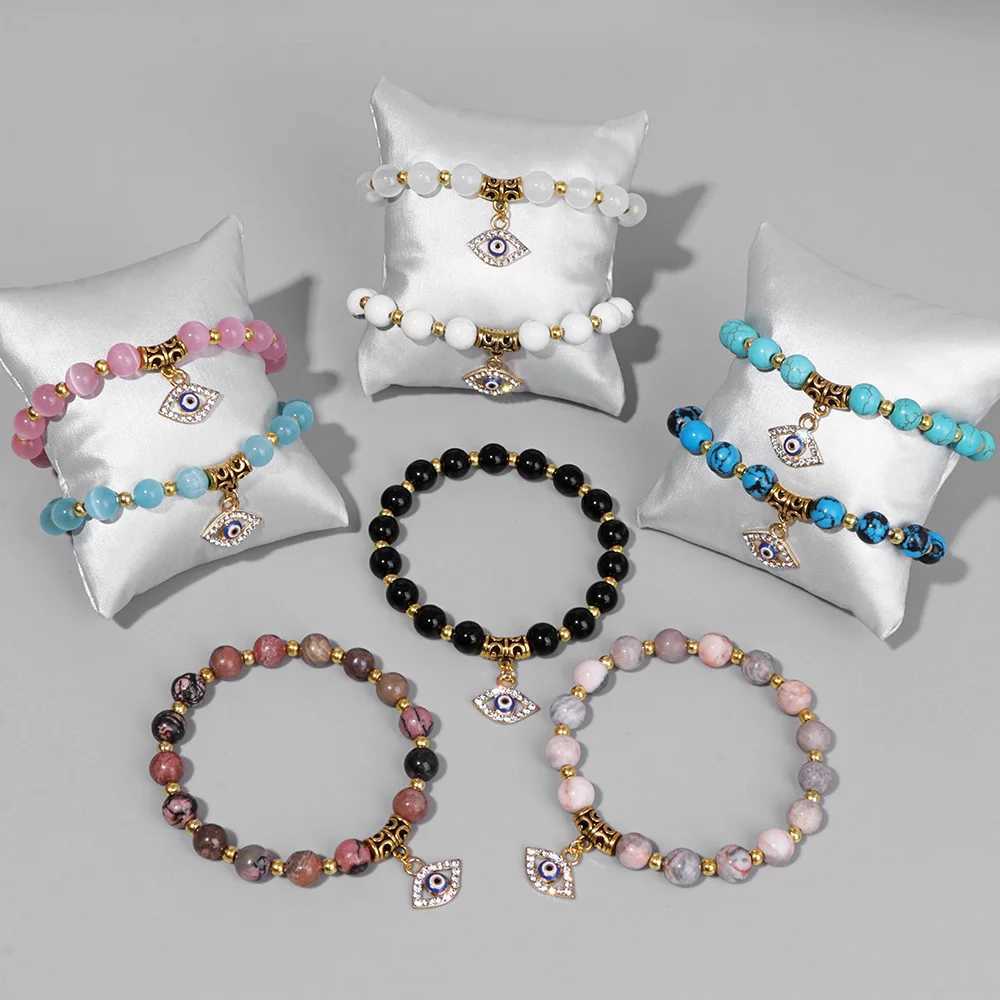 Womens High Quality Bead Bracelet Natural Stone Gold Bead Bracelet Evil Eye Pendant Bracelet Womens Healing Yoga Jewelry W240913