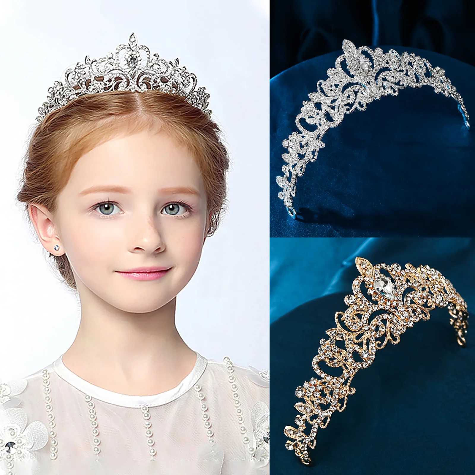 Elegant Girls Baroque Vintage Crystal Rhinestone Tiaras Queen Princess Crowns Kid Diadems Wedding Hair Accessories Women JewelryX240913