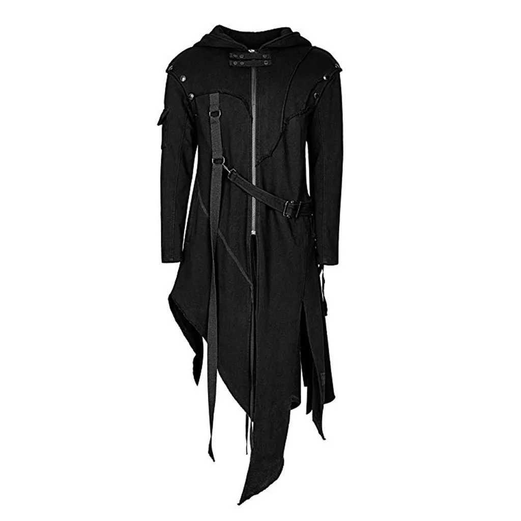 Men Hooded Sweatshirts Black Hip Hop Trench Coat Hooded Cloak Mens Irregular Design Long Cardigan Street Punk Vintage Jackets Y240913