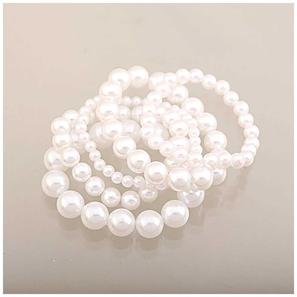 GGQINISI Imitation Pearl Chain Bead Bracelet Set 5 pieces 6-12mm handmade Bohemian elastic bracelet W240913