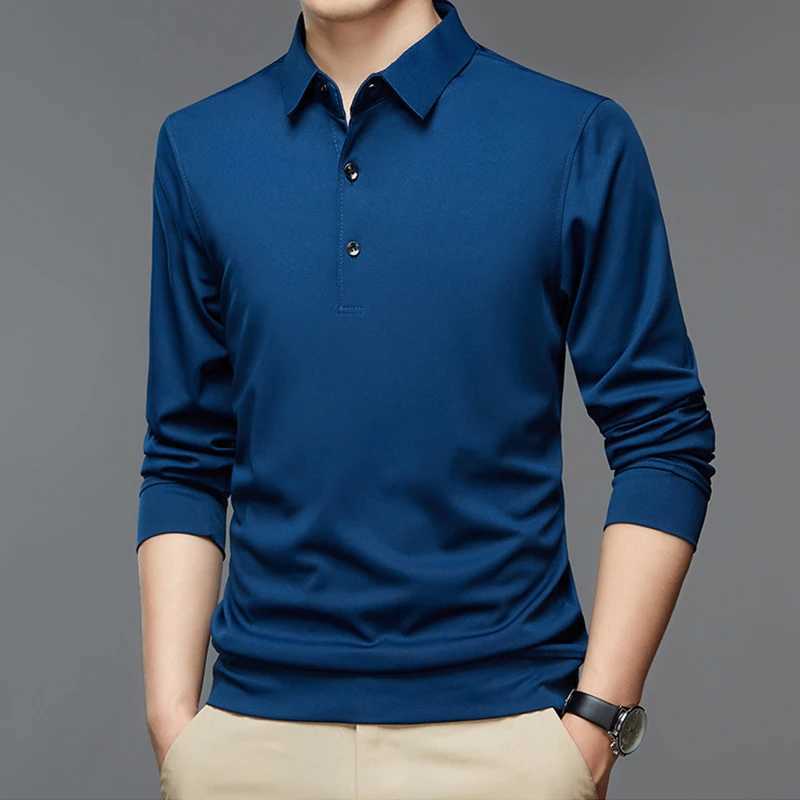 Spring Autumn Polo-neck Casual Fashion T-shirt Male Long Sleeve Solid Color All-match Bottoming Tees Hombre Pullover Tops MenX240912