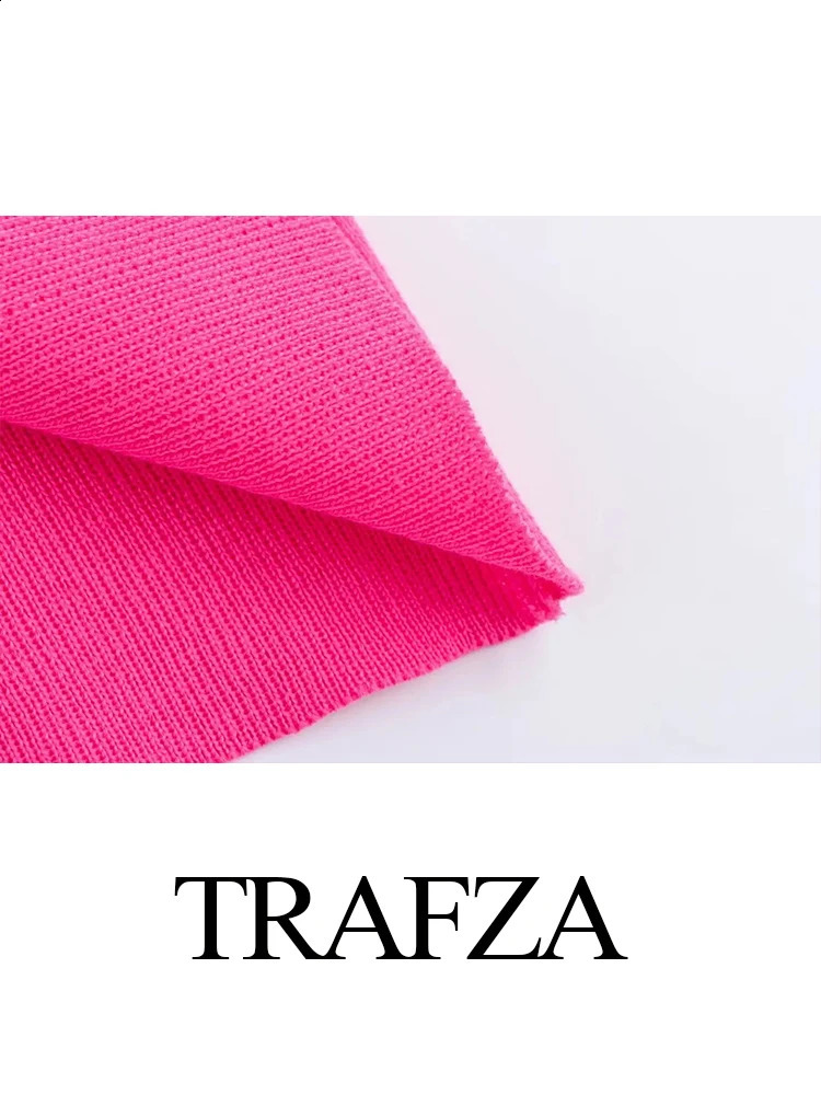 TRAFZA 2024 Women Thin Knitted Short Top Casual Solid ONeck Sleeves Single Button Sweater Cardigan Jacket Outwear 240910