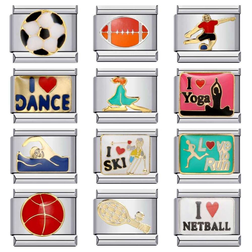 Sports Series DIY bead Welding Pattern Personalized Elastic Splicing Bracelet Italian Charm Links Stainless Steel Fit 9Mm Bracelet Jewelry DIY Making 