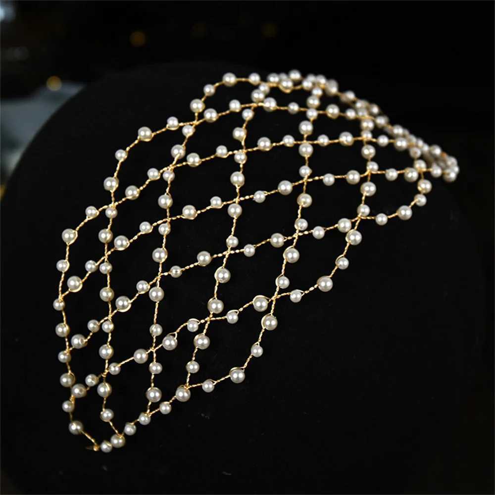 Pearl Headband Soft Chain Net Hairbands for Bride Wedding Party Hair Accessories Fashion Beaded Headdress Women Noiva JewelryX240913