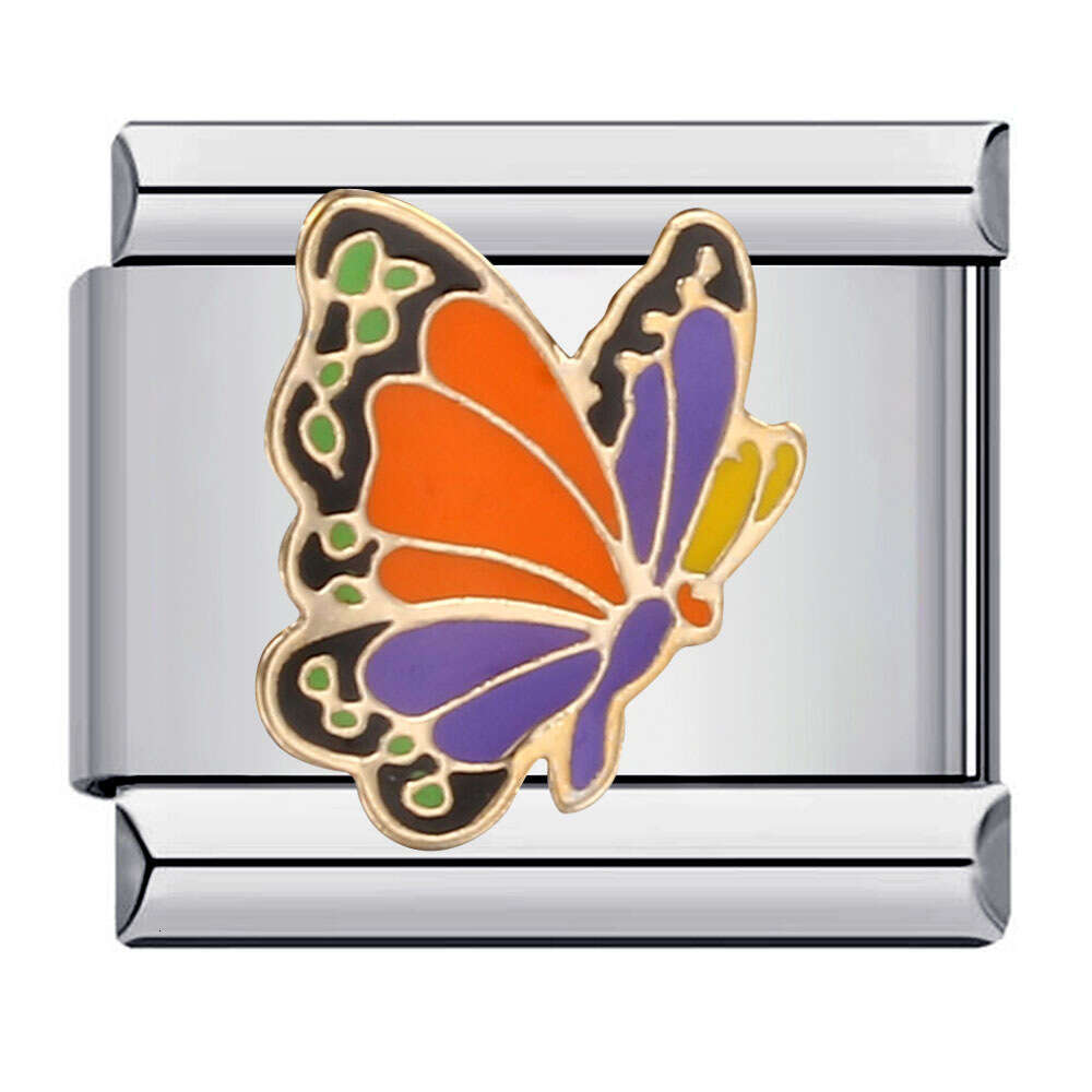 Colorful Butterfly Bead Titanium Steel Welding Pattern Enamel DIY Bracelet Italian Charm Italian Charm Links Fit 9Mm Bracelet Jewelry DIY Making Gifts
