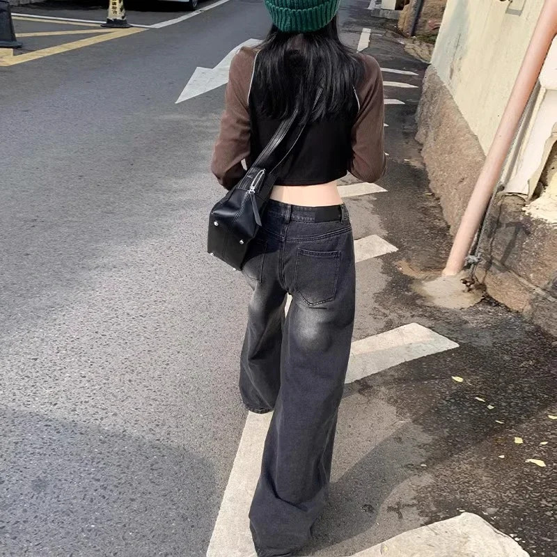 Black Jeans woman korean style trousers pants wide leg streetwear women baggy high waisted jeans